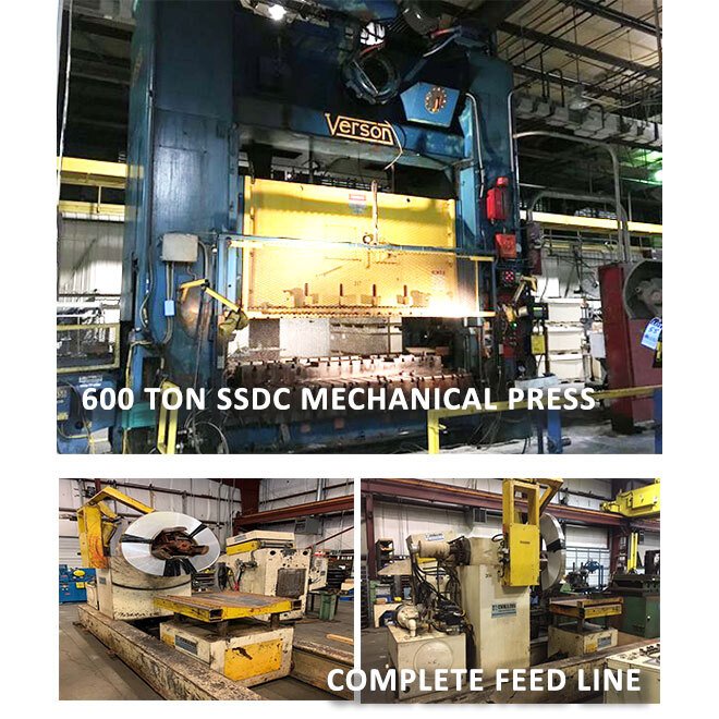 Verson 600 Ton SSDC Mechanical Press and Dallas Complete Feed Line